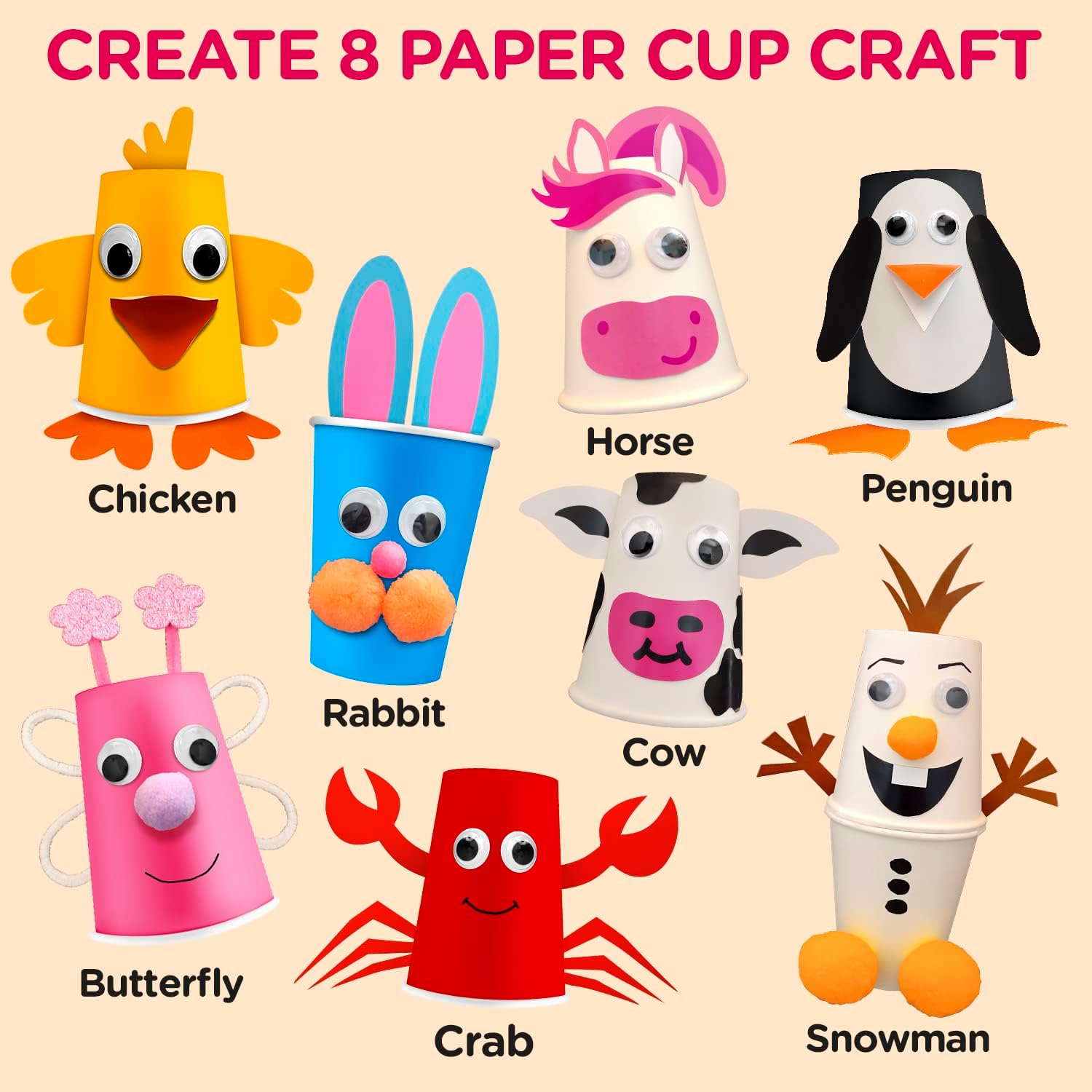 Arts and Crafts Kit for Kids Ages 3-8, 8 Animal Projects E122