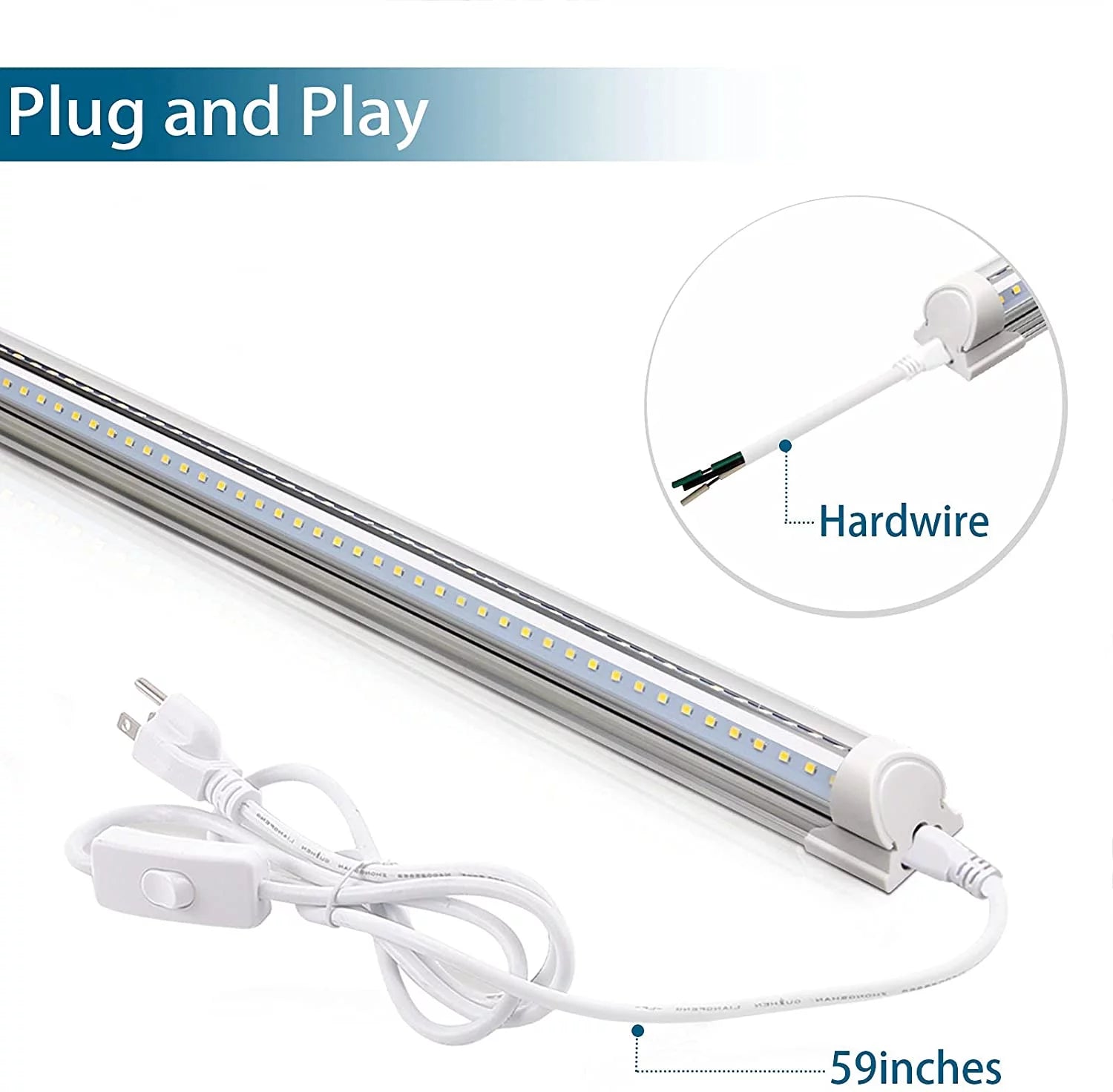 8FT LED Shop Light, 72W 9000LM 5000K, Linkable Tube Lights with Plug, 4 Packs V42093