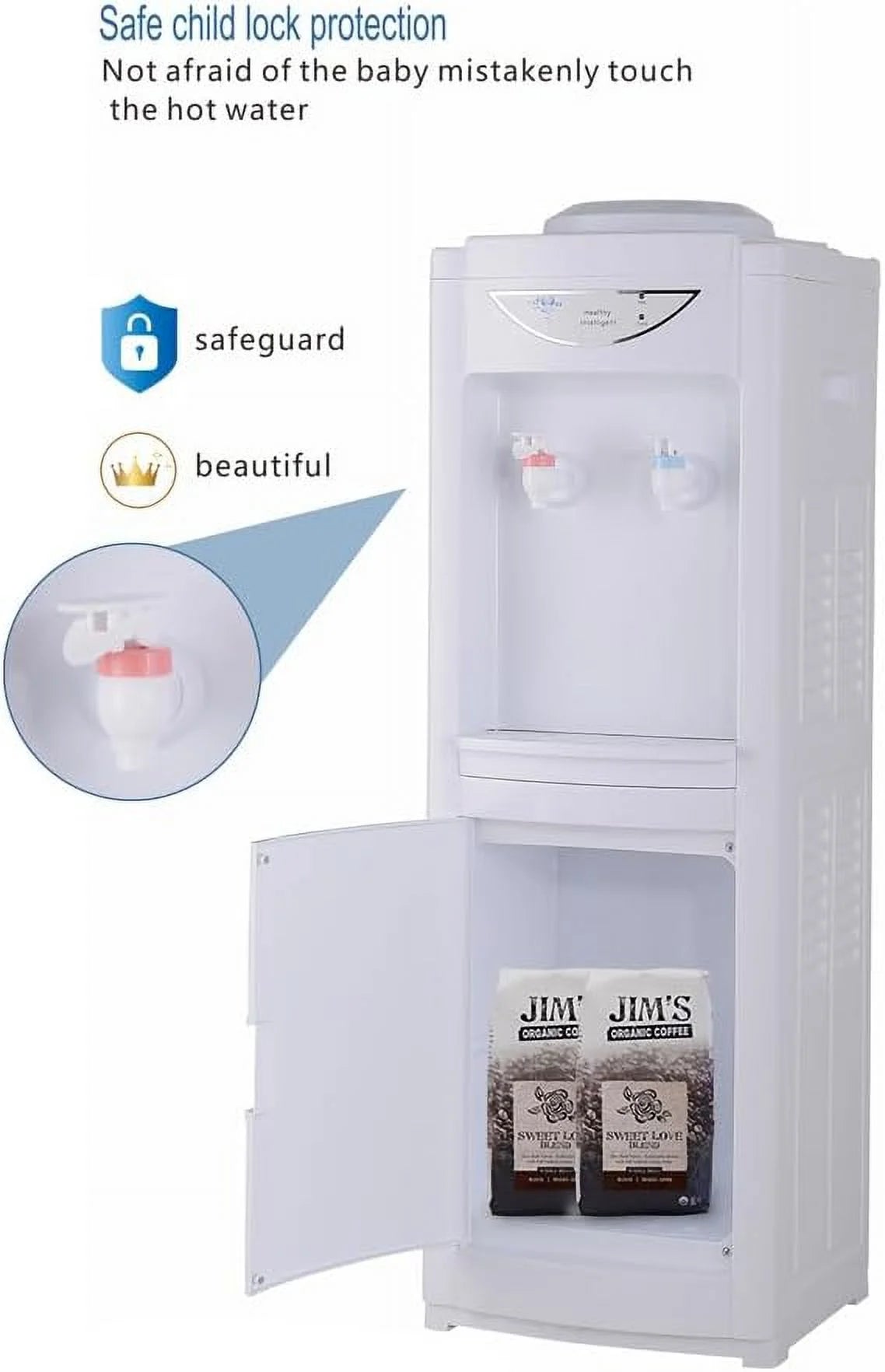 Hot & Cold Water Dispenser with Child Safety Lock and Storage Cabinet F96656