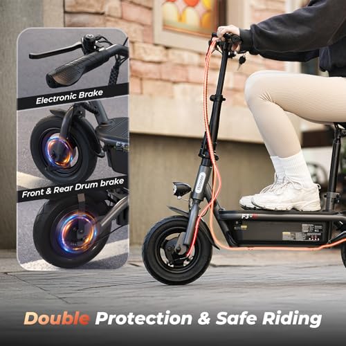 Electric Scooter with Seat, Long Range, Adjustable Handlebar, Dual Suspension V27936