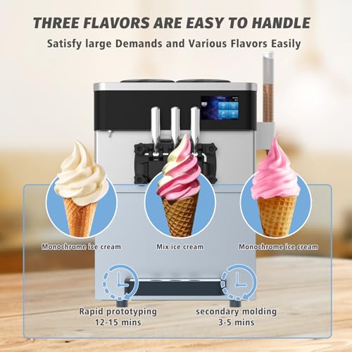 Soft Serve Ice Cream Machine 3 Flavors with Pre-Cooling and Auto Clean R8699