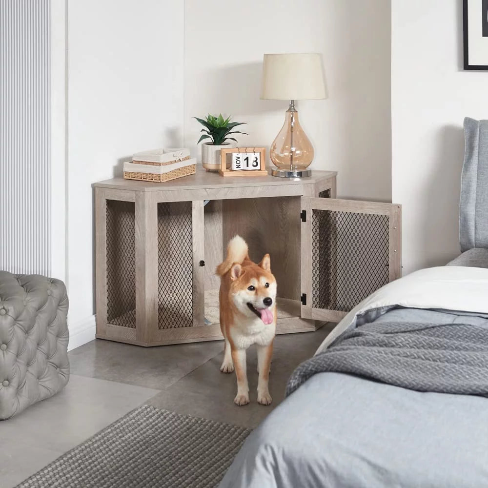 Medium Corner Dog Crate - Weathered Grey F897