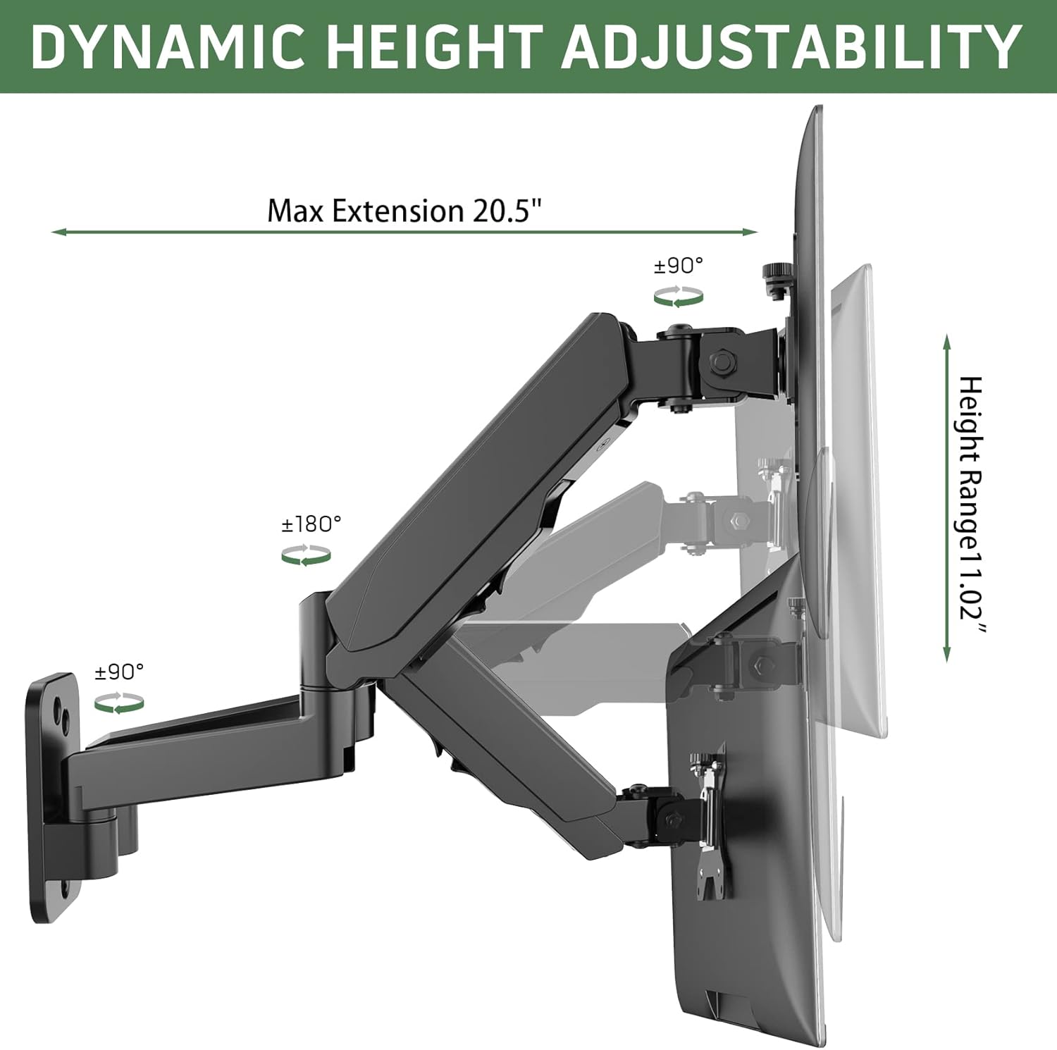 Dual Monitor Wall Mount for Two 17-32 Inch Screens, Height Adjustable K81622
