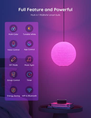Smart Light Bulbs, WiFi & Bluetooth Color Changing, Music Sync, 2 Pack W703