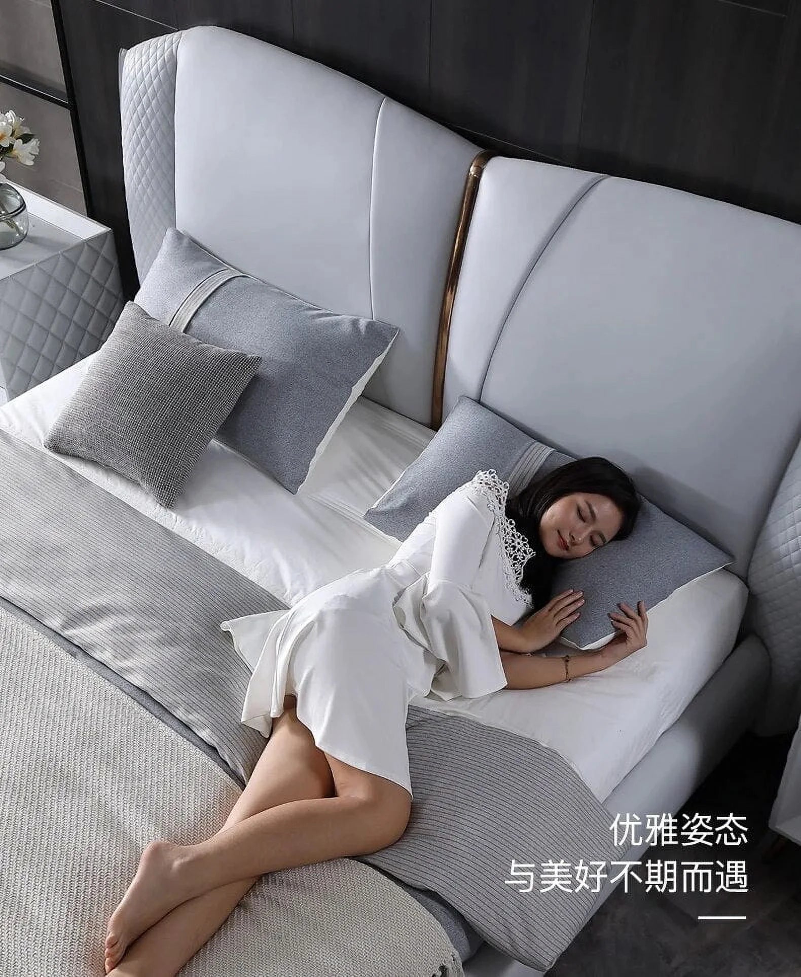 Soft cow leather bed for bedroom R353
