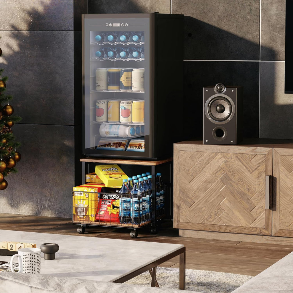 Mini Fridge Stand with Storage, 4 Lockable Wheels F67760