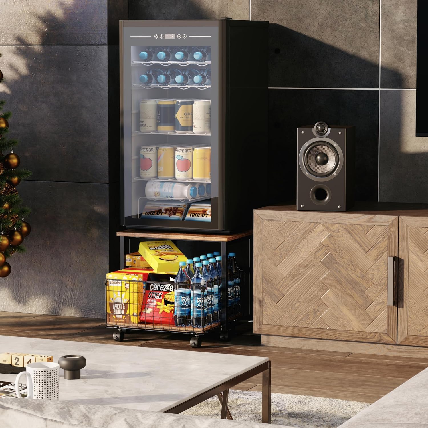 Mini Fridge Stand with Storage, 4 Lockable Wheels F67760