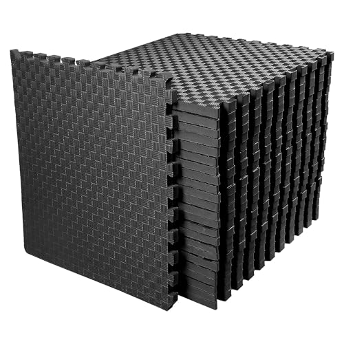 Interlocking Foam Gym Flooring Mat, 1 Inch Thick, 6 Tiles, Black C4472