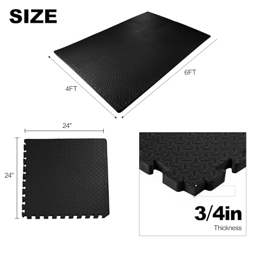 Interlocking Foam Gym Flooring Mat, 1 Inch Thick, 6 Tiles, Black C4472