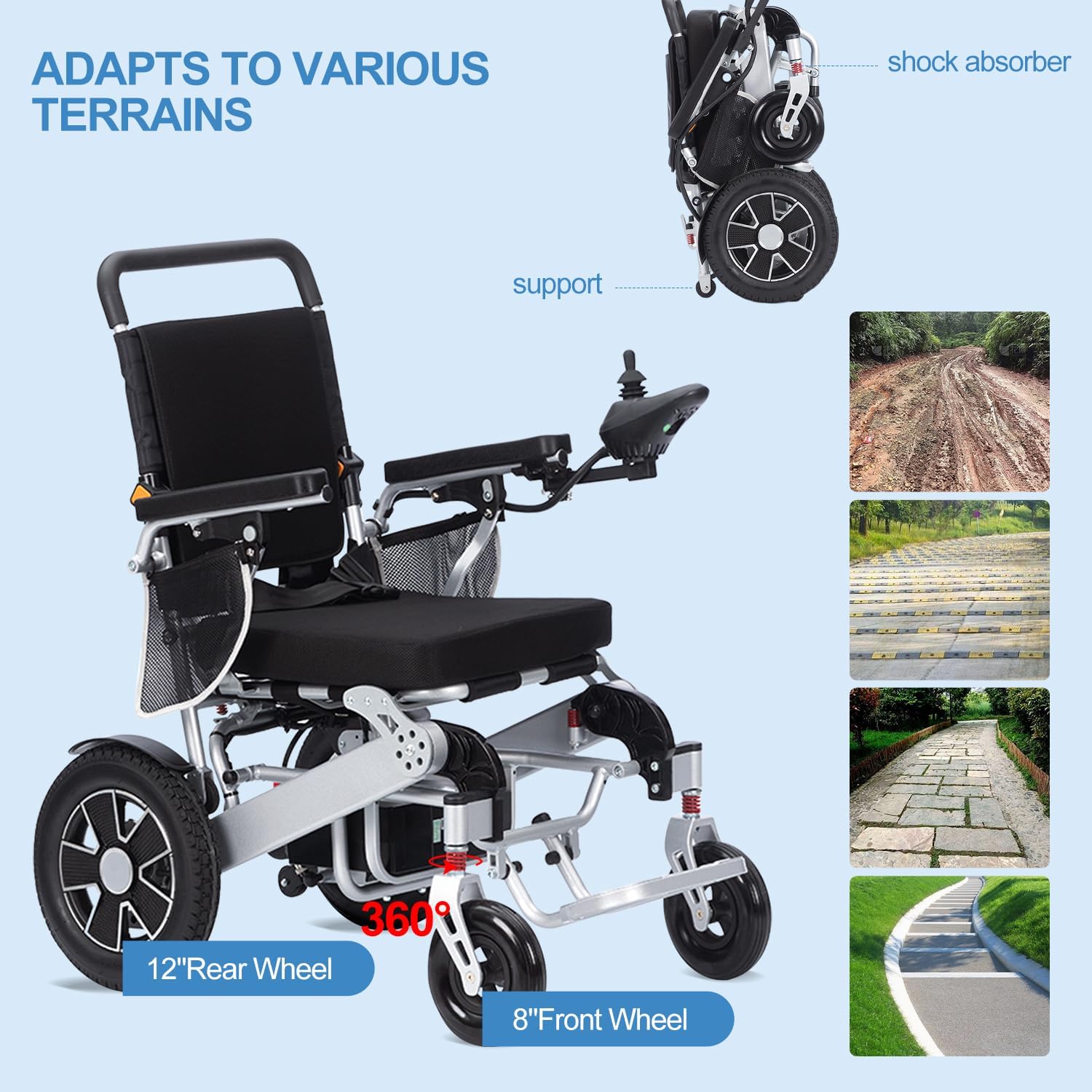 Electric Wheelchair for Adults, Lightweight Foldable, 20 Mile Range S34730