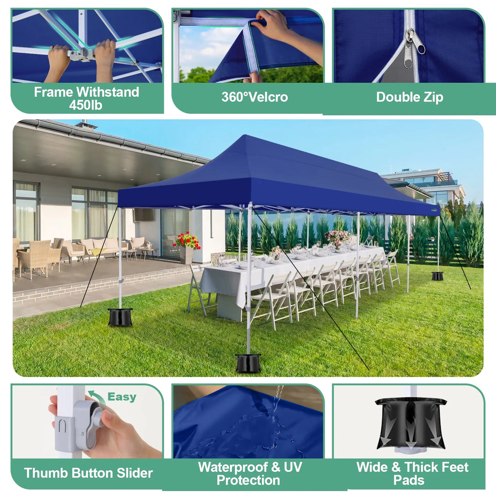 10x30 Pop Up Canopy Tent with Netting and Sidewalls, Waterproof, Outdoor Party Shelter H534