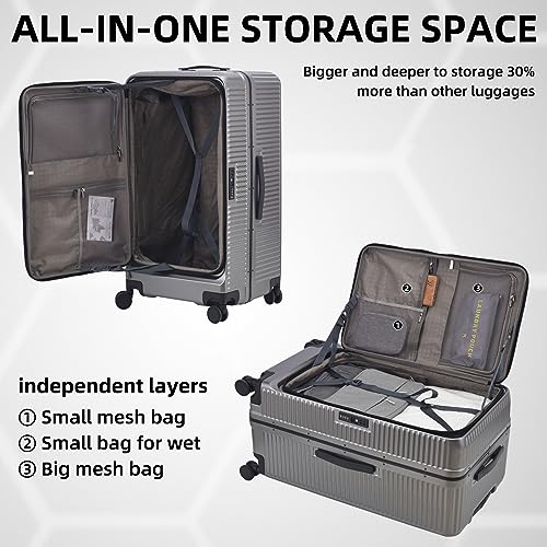 Checked Luggage with Side Opening Zipper, Lightweight Hardshell Suitcase, White H83424