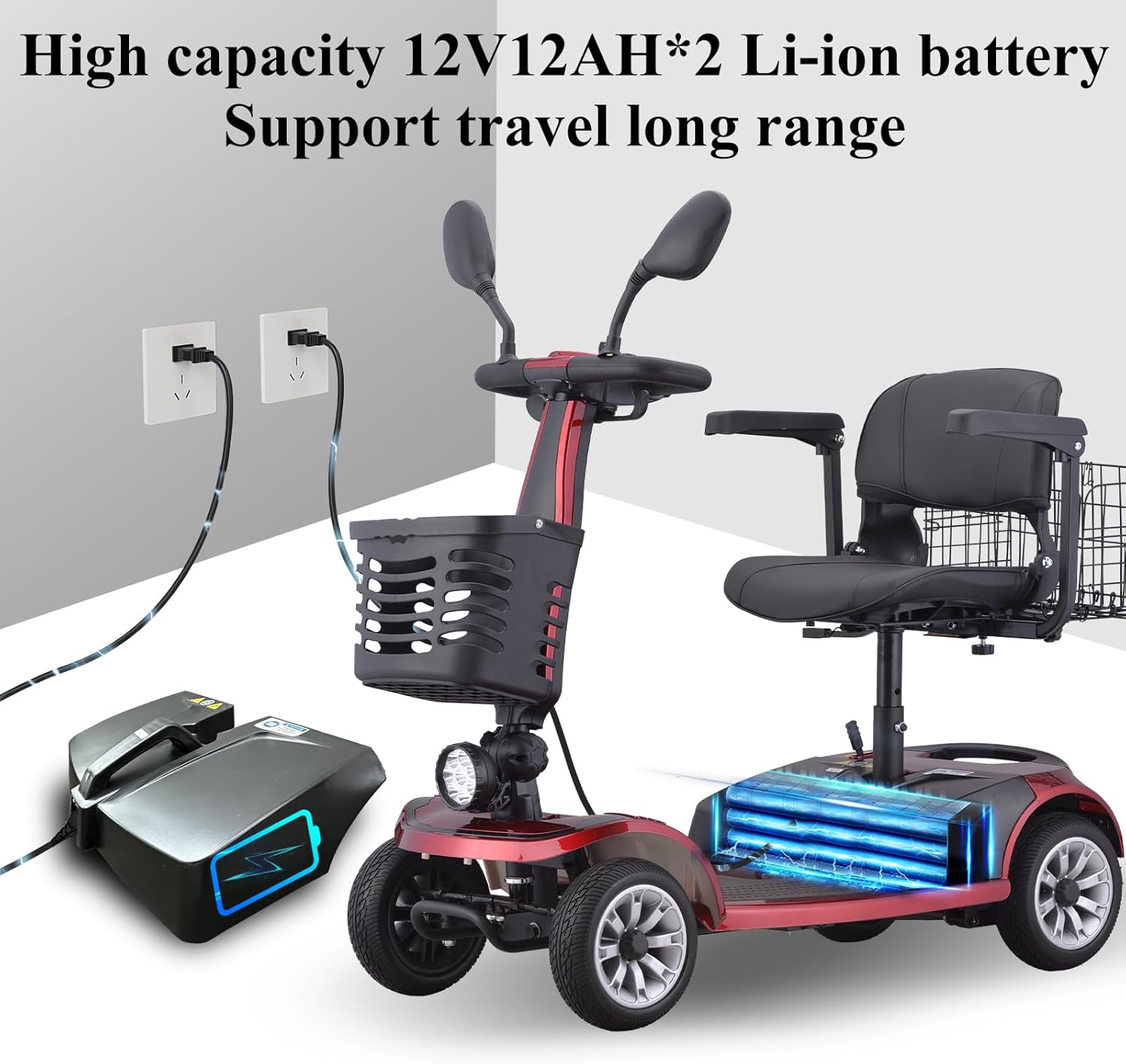 Folding Electric Mobility Scooter for Seniors with Dual Battery and Basket V9583
