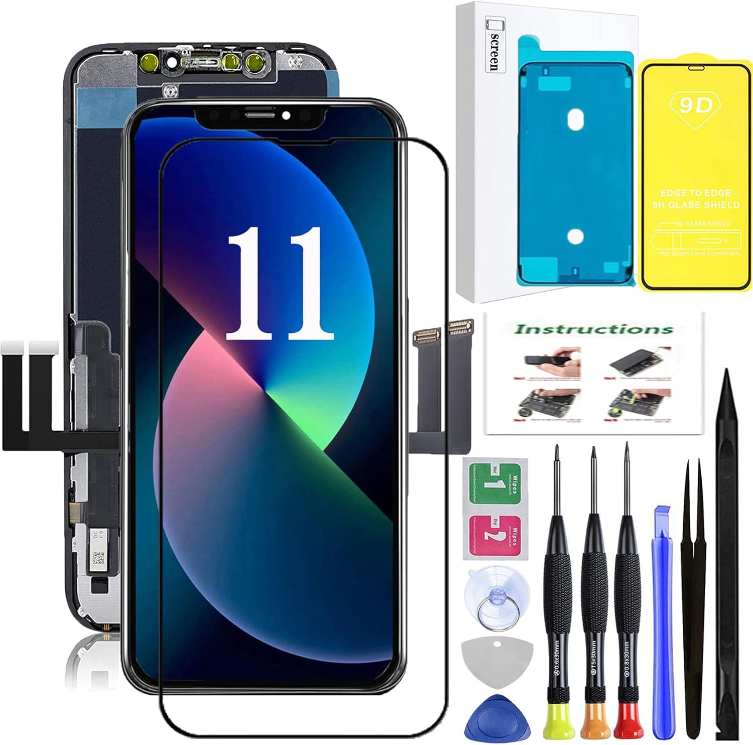 for iPhone 11 Screen Replacement,LCD Display 3D Touch Digitizer Assembly,Compatible with iPhone 11 Screen Replacement 6.1 inch (Model A2111, A2223, A2221) with Repair Tools and Screen Protector