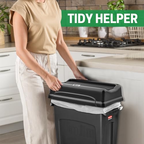 Swing Lid Trash Can, Heavy Duty Plastic, 16/23 Gallon, Pack of 2 A839904