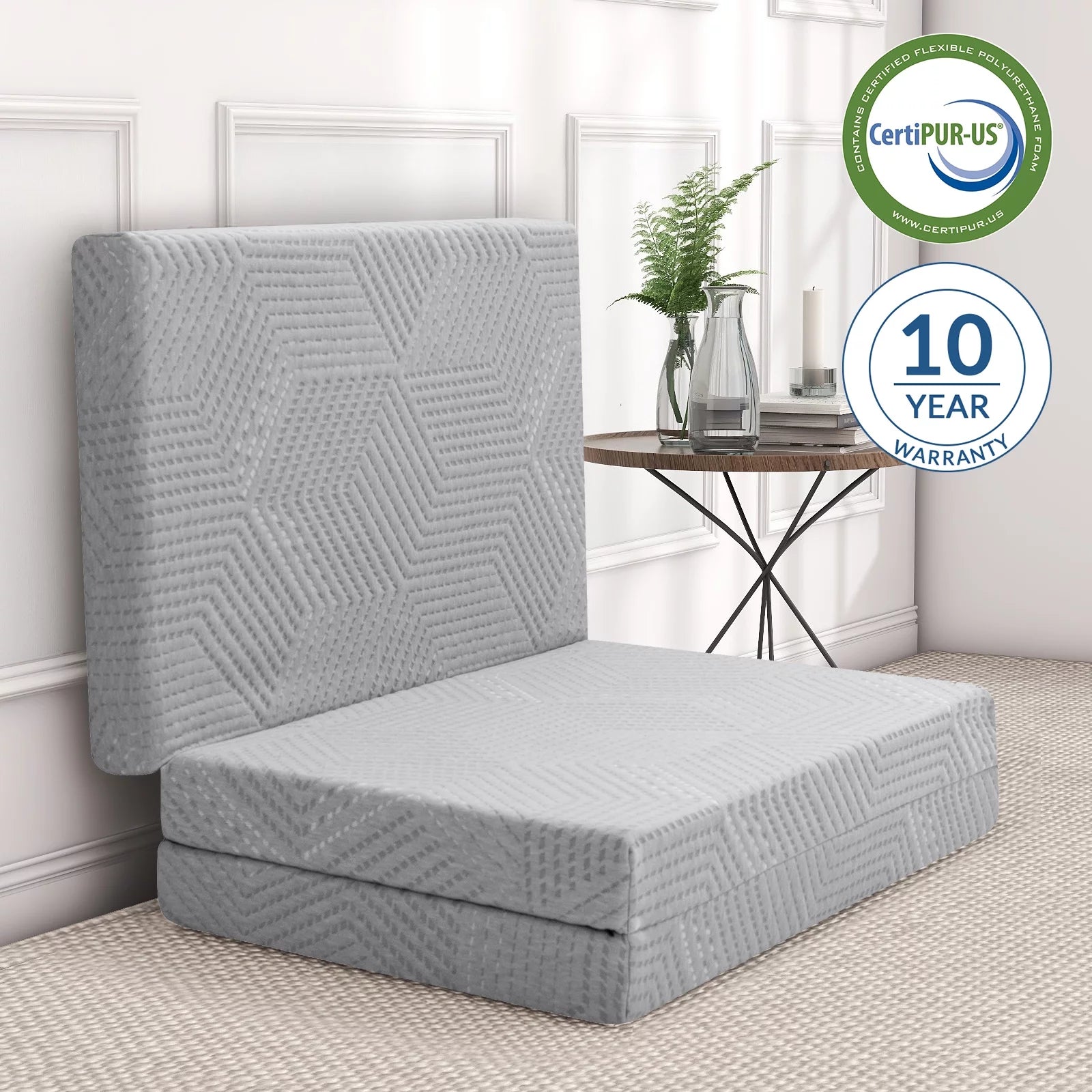 Tri Fold Memory Foam Mattress with Washable Cover for Floor, RV, Camping D324885