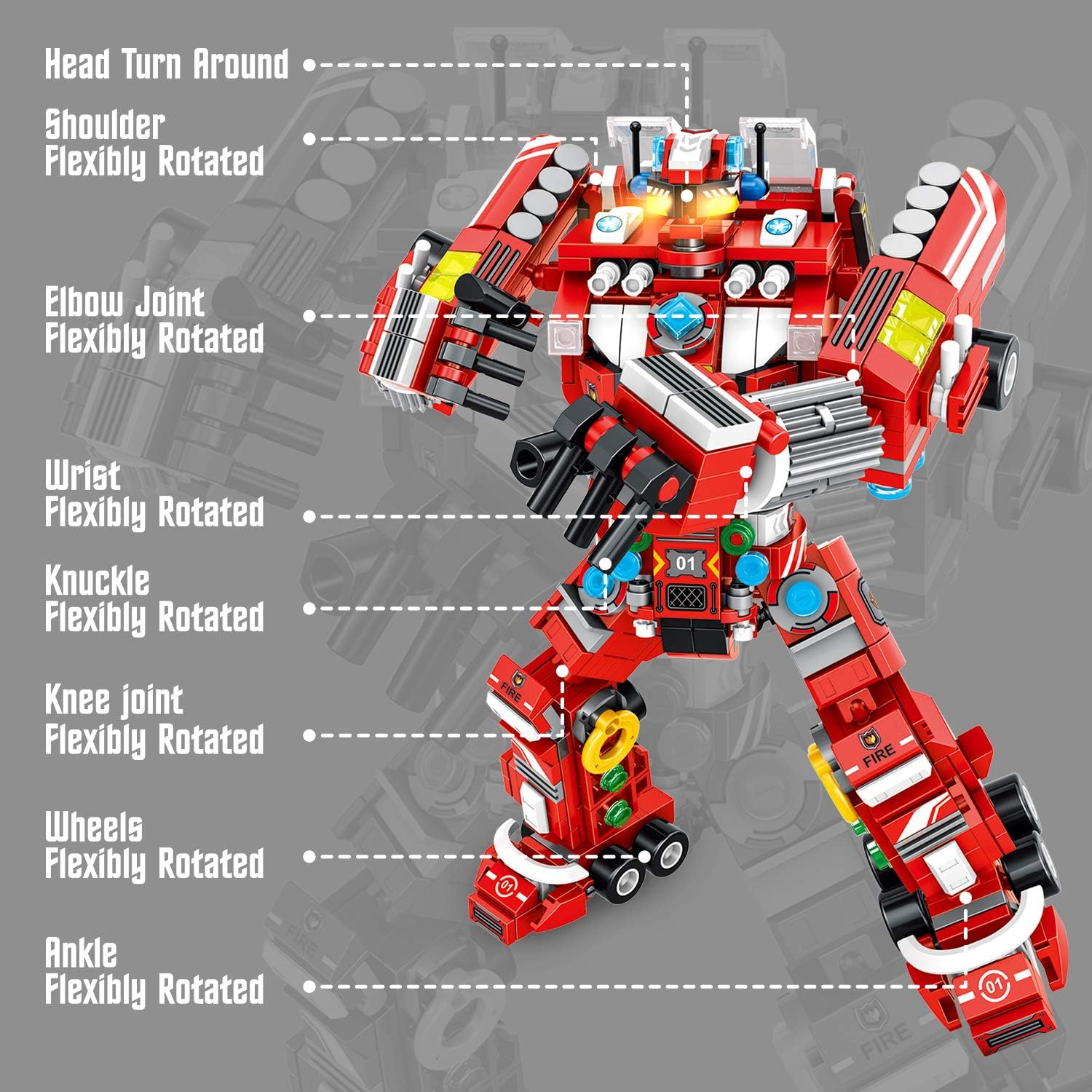 Robot Building Toys for Boys Age 6-10+, 836 PCS Construction Truck Blocks, STEM Educational Fire Rescue Vehicles Kit A89315