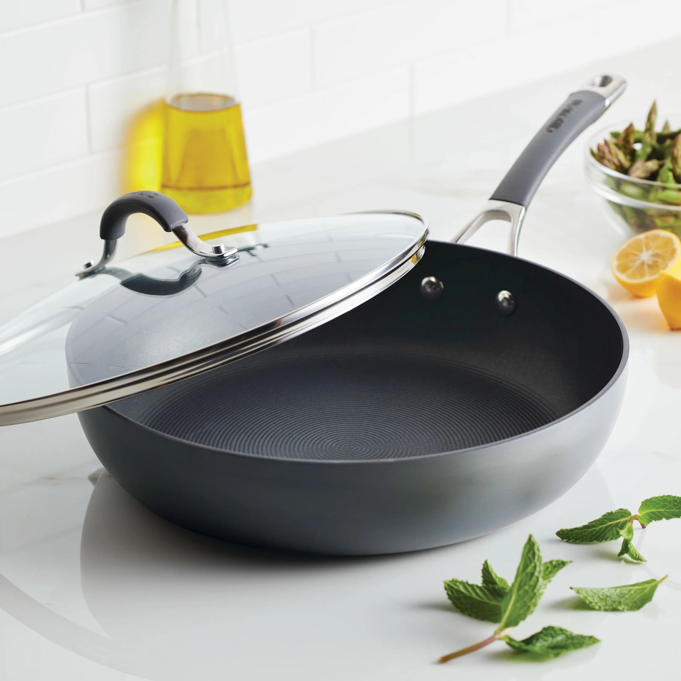 12 Inch Nonstick Deep Frying Pan with Lid, Gray E83015
