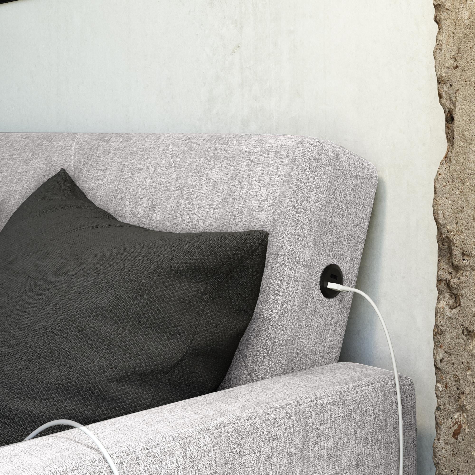 Convertible Sofa Bed with USB Port, Light Gray Linen H2178