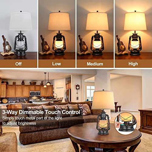 Set of 2 Farmhouse Table Lamps, 3-Way Dimmable Touch with USB Port, LED Bulbs Included P154