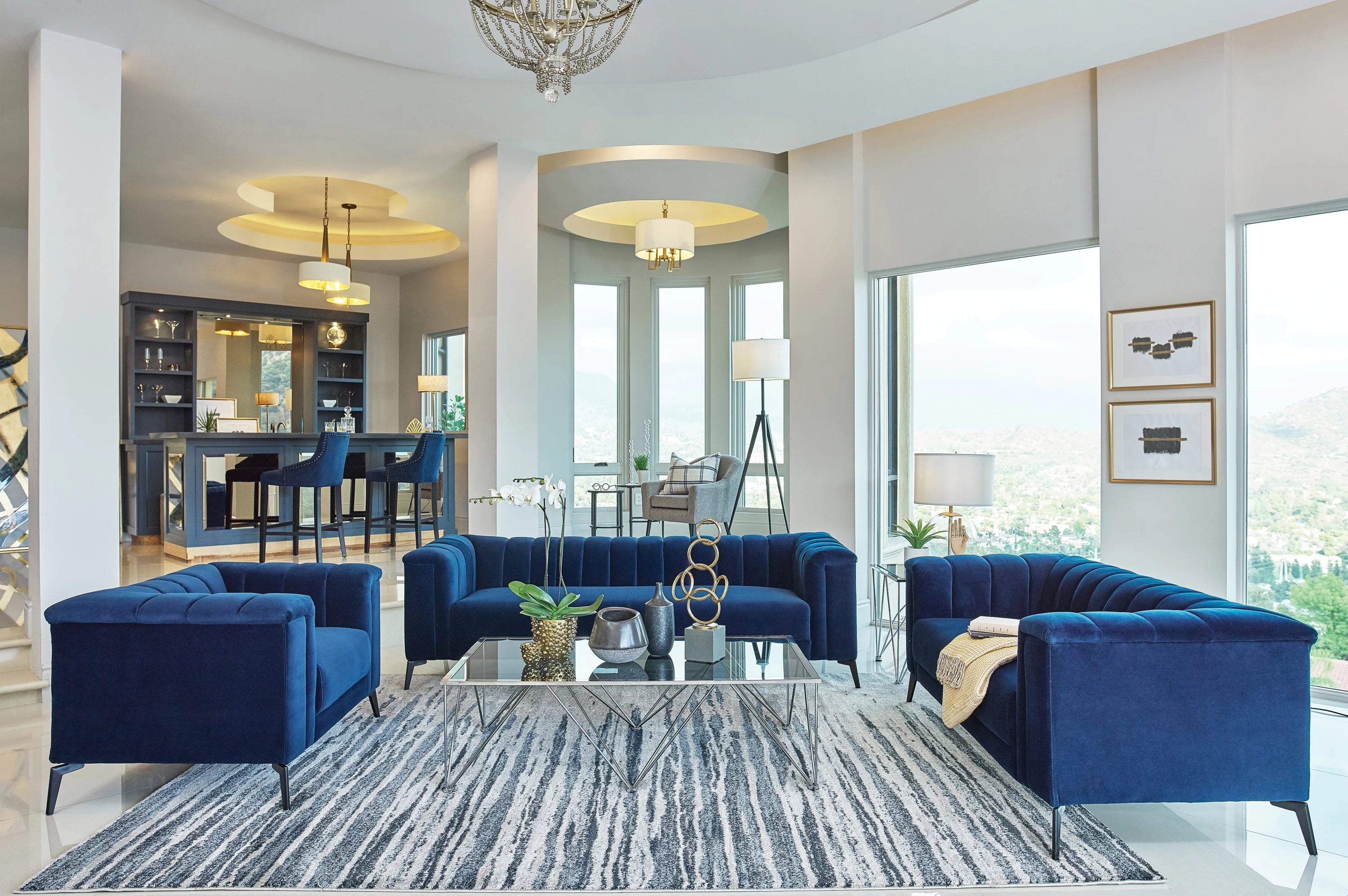 Tuxedo Arm Sofa Blue Q2169