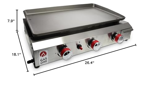 26 Inch Flat Top Gas Grill with 3 Burners for RV Camping Y16043