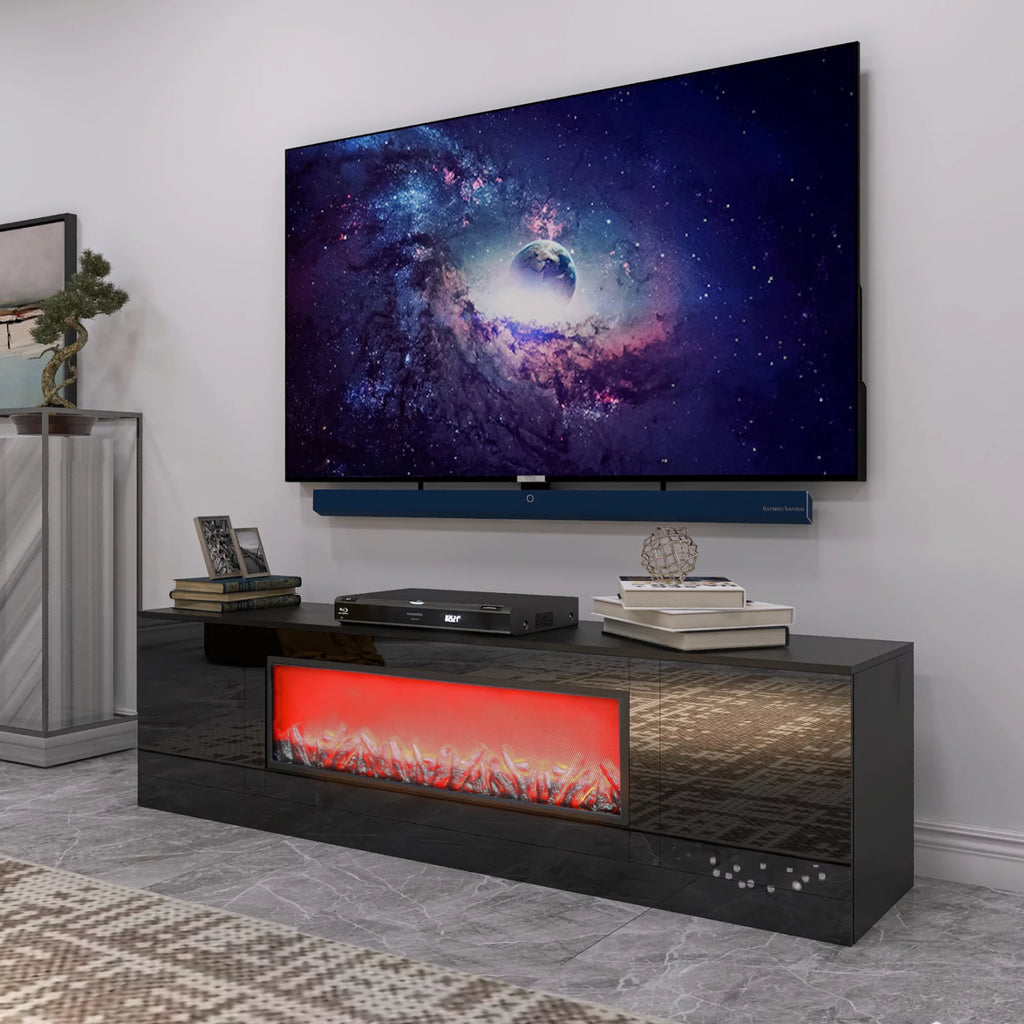Electric Fireplace TV Stand with Wood Texture, High Glossy Finish H328340