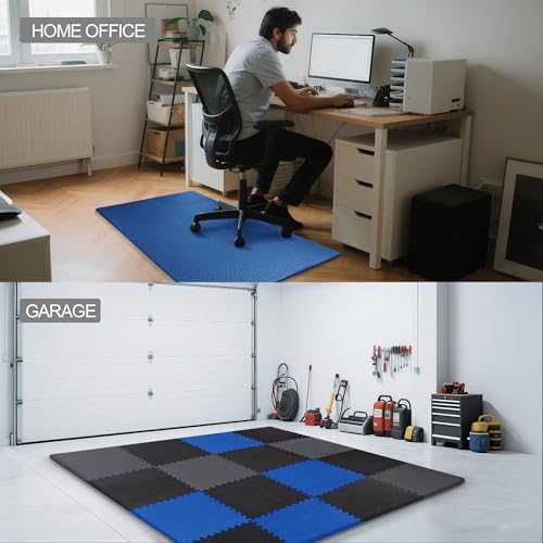 Interlocking Foam Gym Flooring Mat, 1 Inch Thick, 6 Tiles, Black C4472