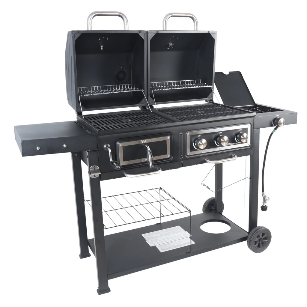 Dual Fuel Gas & Charcoal Combo Grill, Black with Stainless G2724