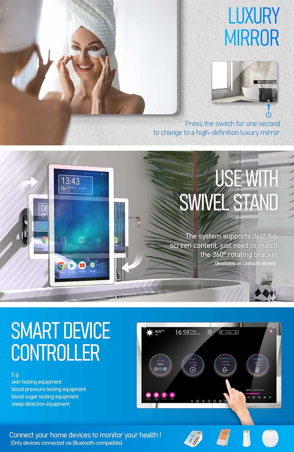 21.5 inch Smart Touchscreen Bathroom TV with 360° Rotation, Full HD 1080P L501832