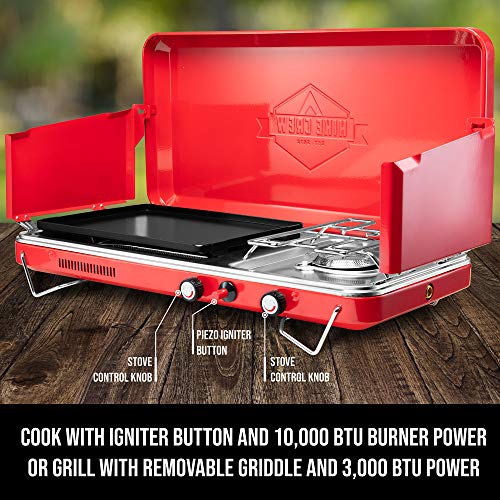 2-in-1 Gas Camping Stove and Griddle with Portable Propane Burner L5161