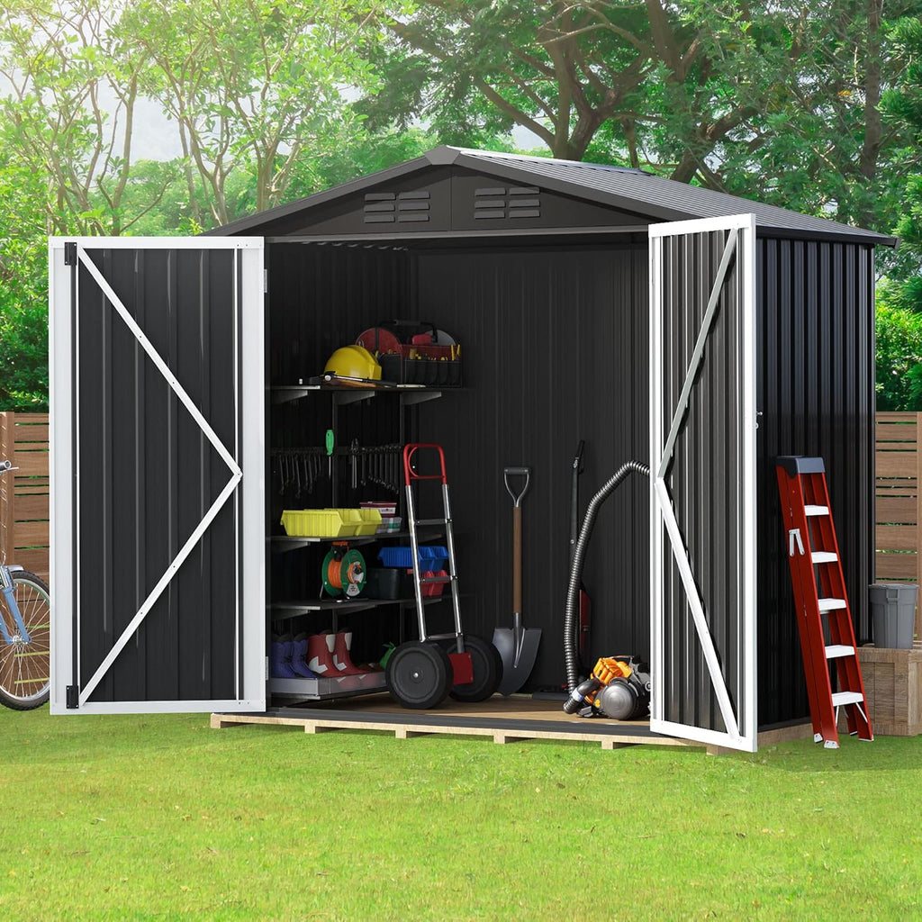 Outdoor Metal Storage Shed 6x4 ft with Lockable Doors Q60514