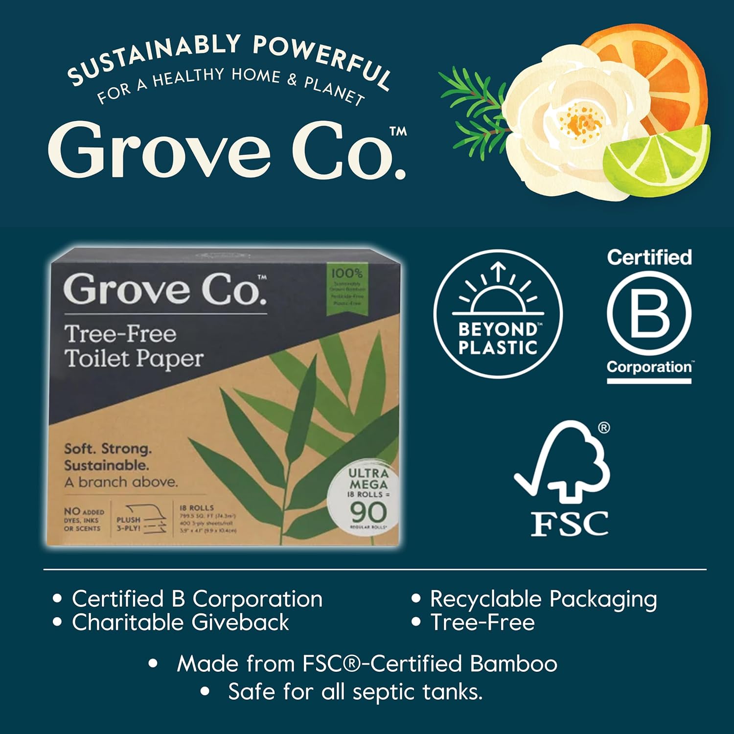 Bamboo Toilet Paper 3 Ply, Septic Safe, Ultra Soft, 18 Rolls C265