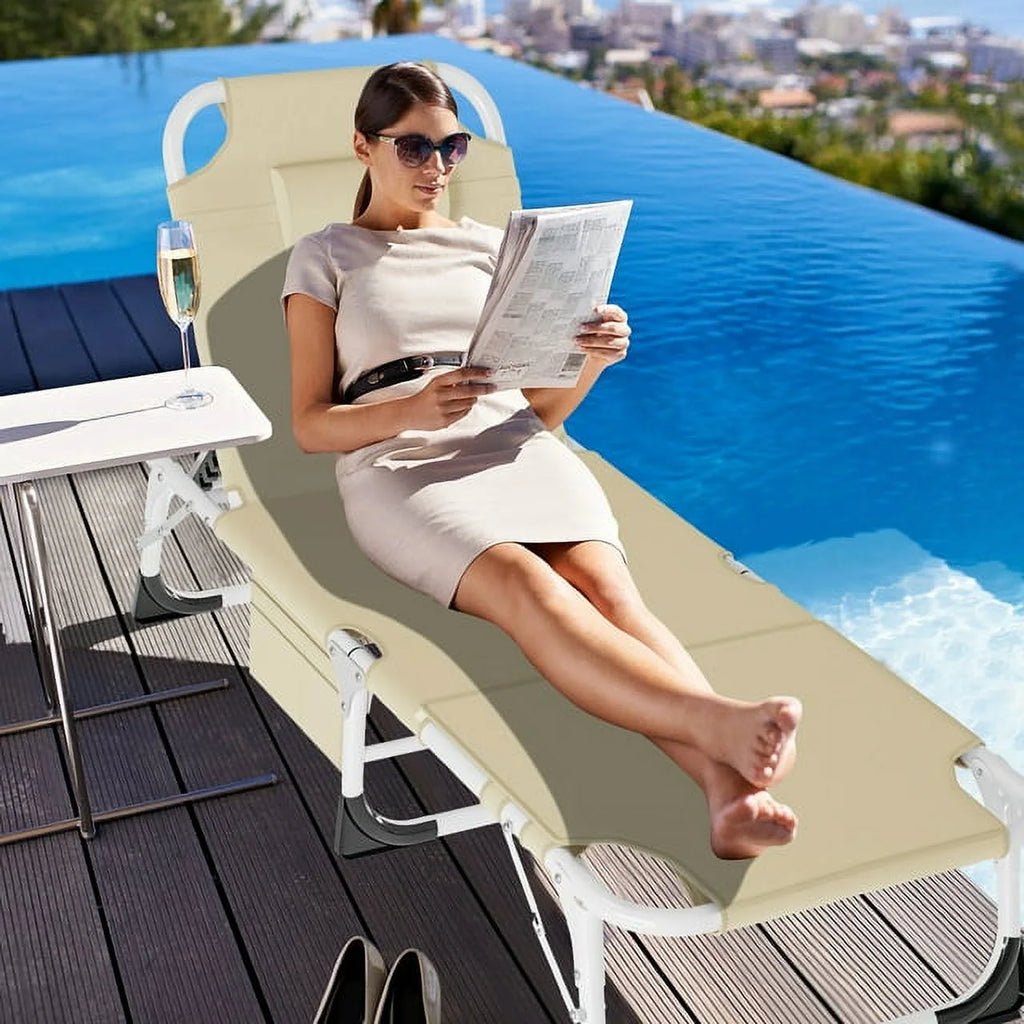 Heavy Duty Tanning Chair with Face & Arm Holes, Adjustable 5-Position Folding Chaise Lounge L705410