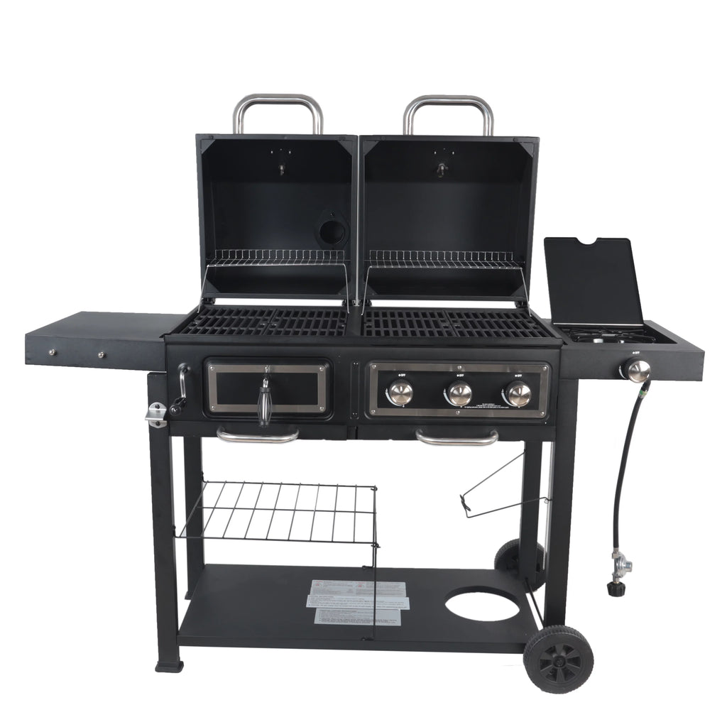 Dual Fuel Gas & Charcoal Combo Grill, Black with Stainless G2724