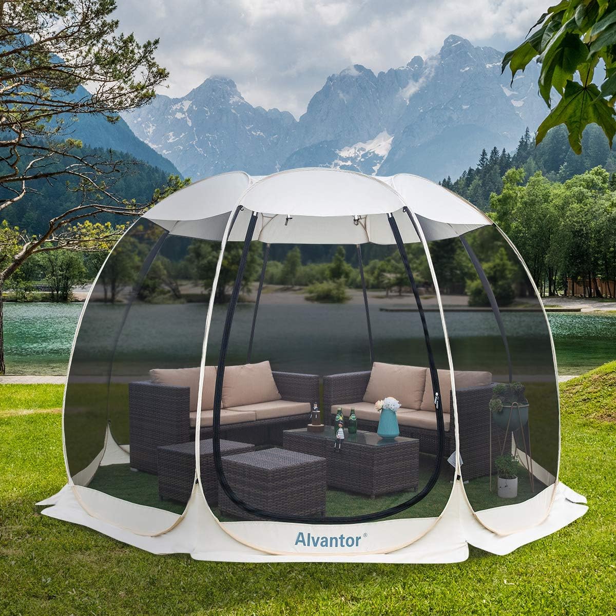 Pop Up Camping Screen House Tent with Mesh Walls, 6x6 ft Beige A5591