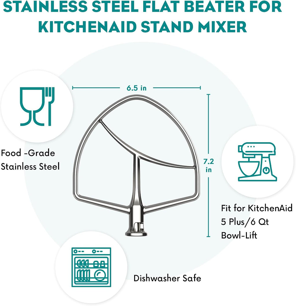 Stainless Steel Flat Beater for Stand Mixer, Bowl-Lift Paddle Attachment, Dishwasher Safe N216