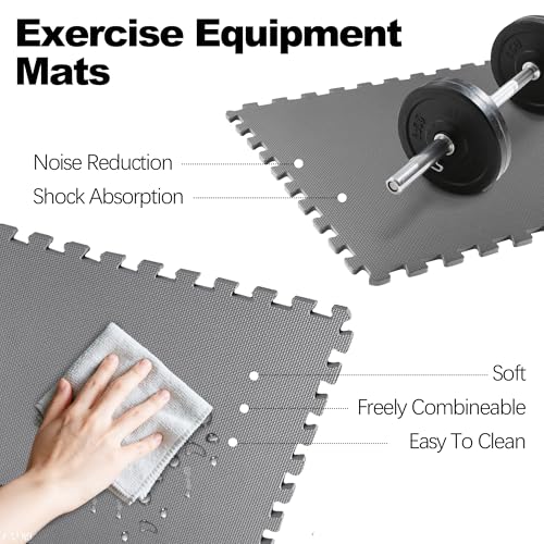 Interlocking Foam Gym Flooring Mat, 1 Inch Thick, 6 Tiles, Black C4472