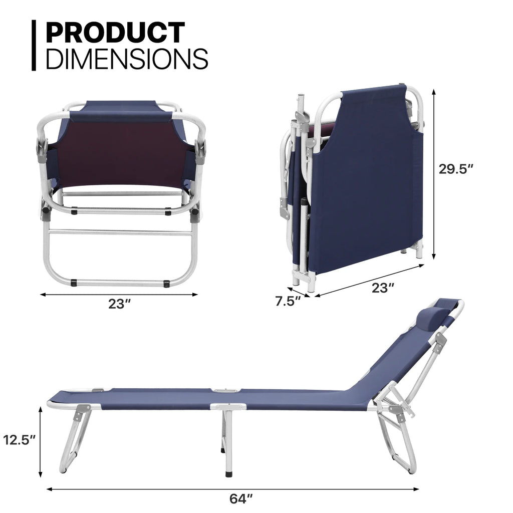 Portable Folding Bed Reclining Lounger Camping Cot with Pillow and Carry Bag J26660
