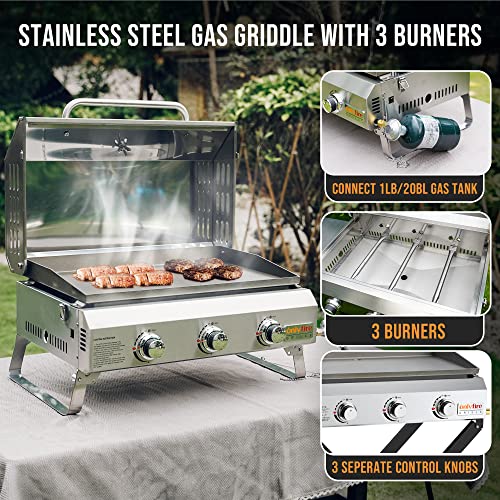 Portable Propane Gas Griddle 3-Burner with Foldable Cart and Side Table P920723