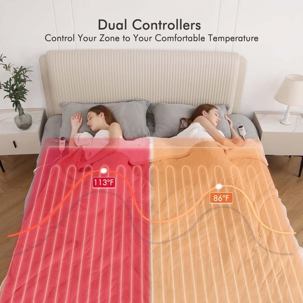 Electric Heated Blanket Queen Size with Dual Controllers N100