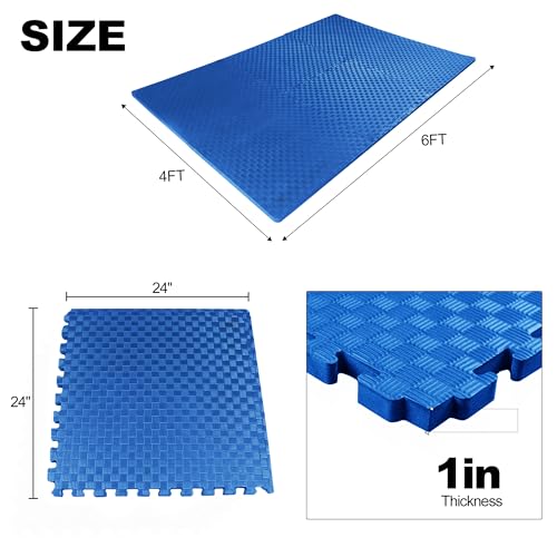 Interlocking Foam Gym Flooring Mat, 1 Inch Thick, 6 Tiles, Black C4472
