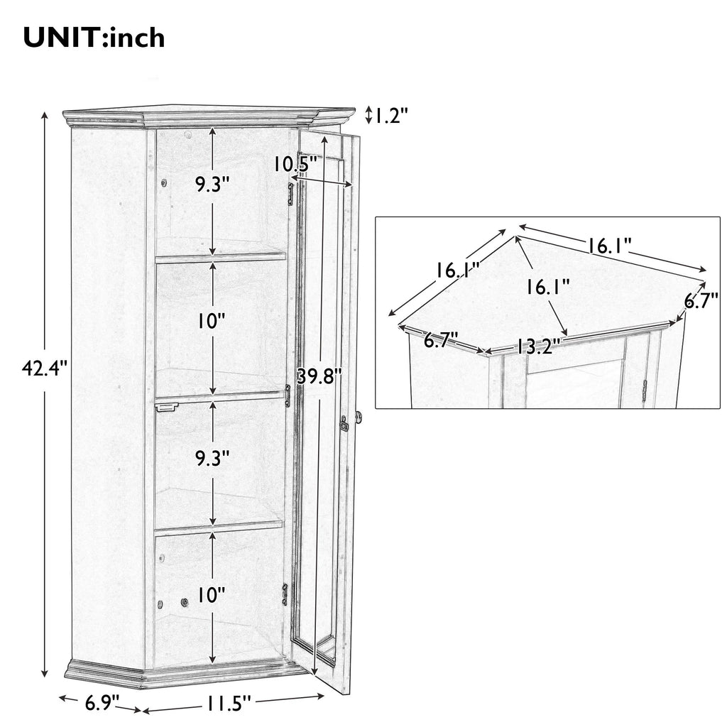 Freestanding Bathroom Cabinet with Glass Door, Corner Storage W61167