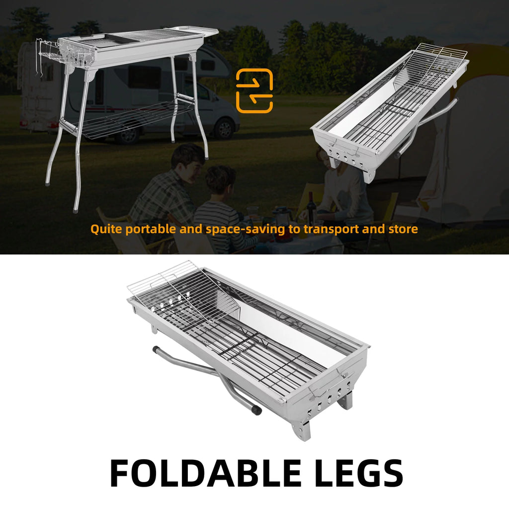 Outdoor Barbecue Portable Charcoal Grill, Stainless Steel Camping Cooker D965304