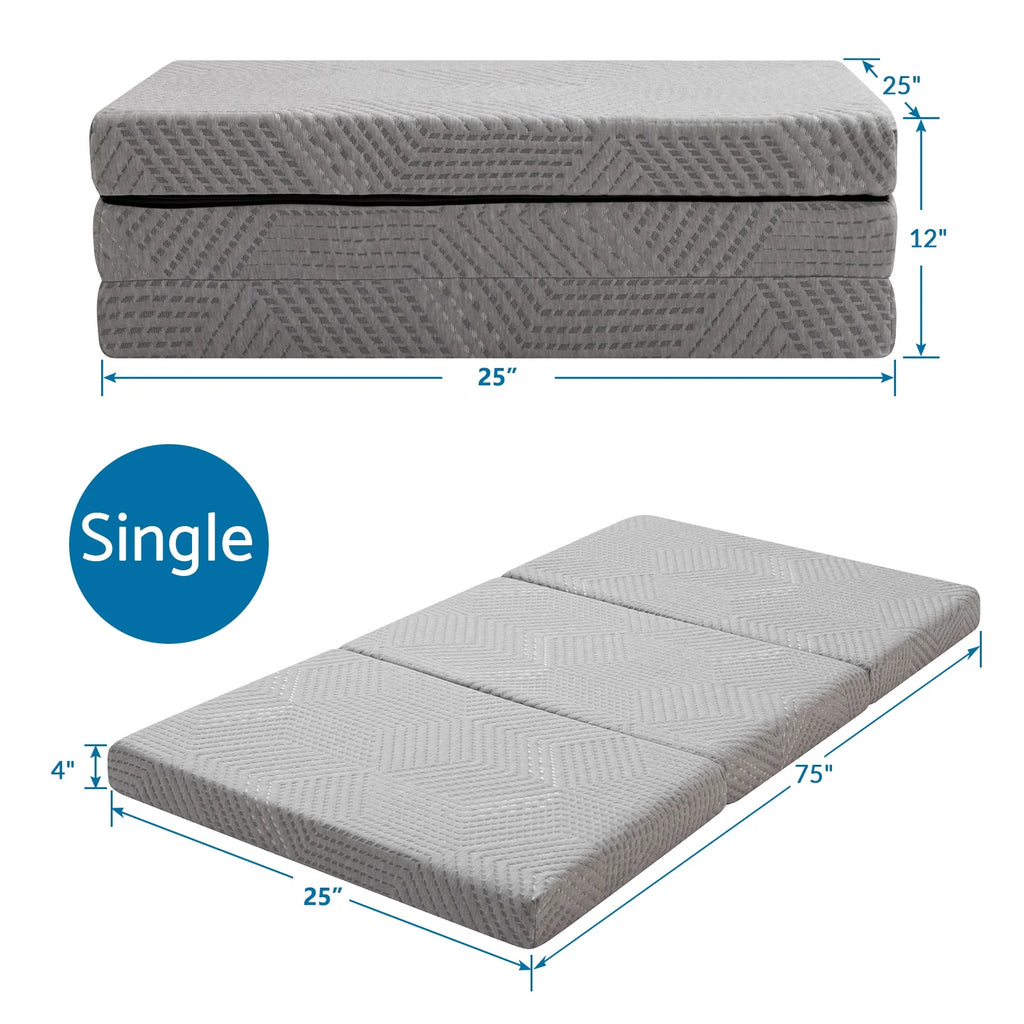 Tri Fold Memory Foam Mattress with Washable Cover for Floor, RV, Camping D324885