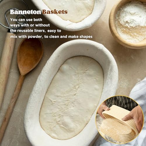 Bread Proofing Baskets Set of 3, Banneton Dough Proofing Bowls with Liners for Sourdough Baking O87634