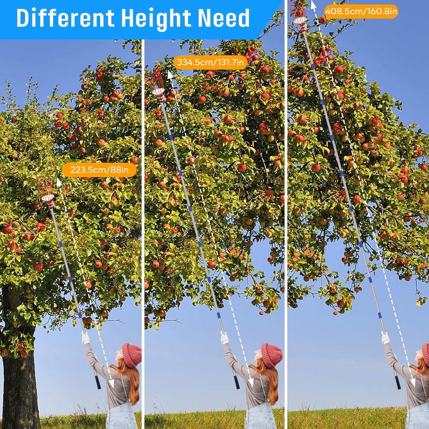 Fruit Picker Pole with Basket 13 FT Adjustable Lightweight Harvester Tool E43772