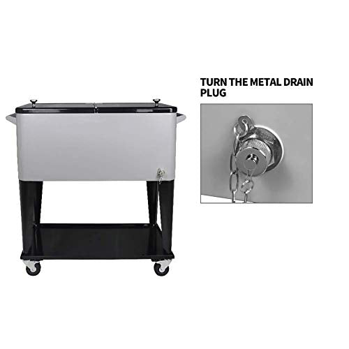 80 Quart Rolling Ice Chest Cooler Cart with Wheels and Handle E3930
