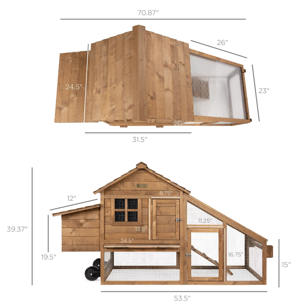 Mobile Fir Wood Chicken Coop Tractor Hen House with Wheels J1446