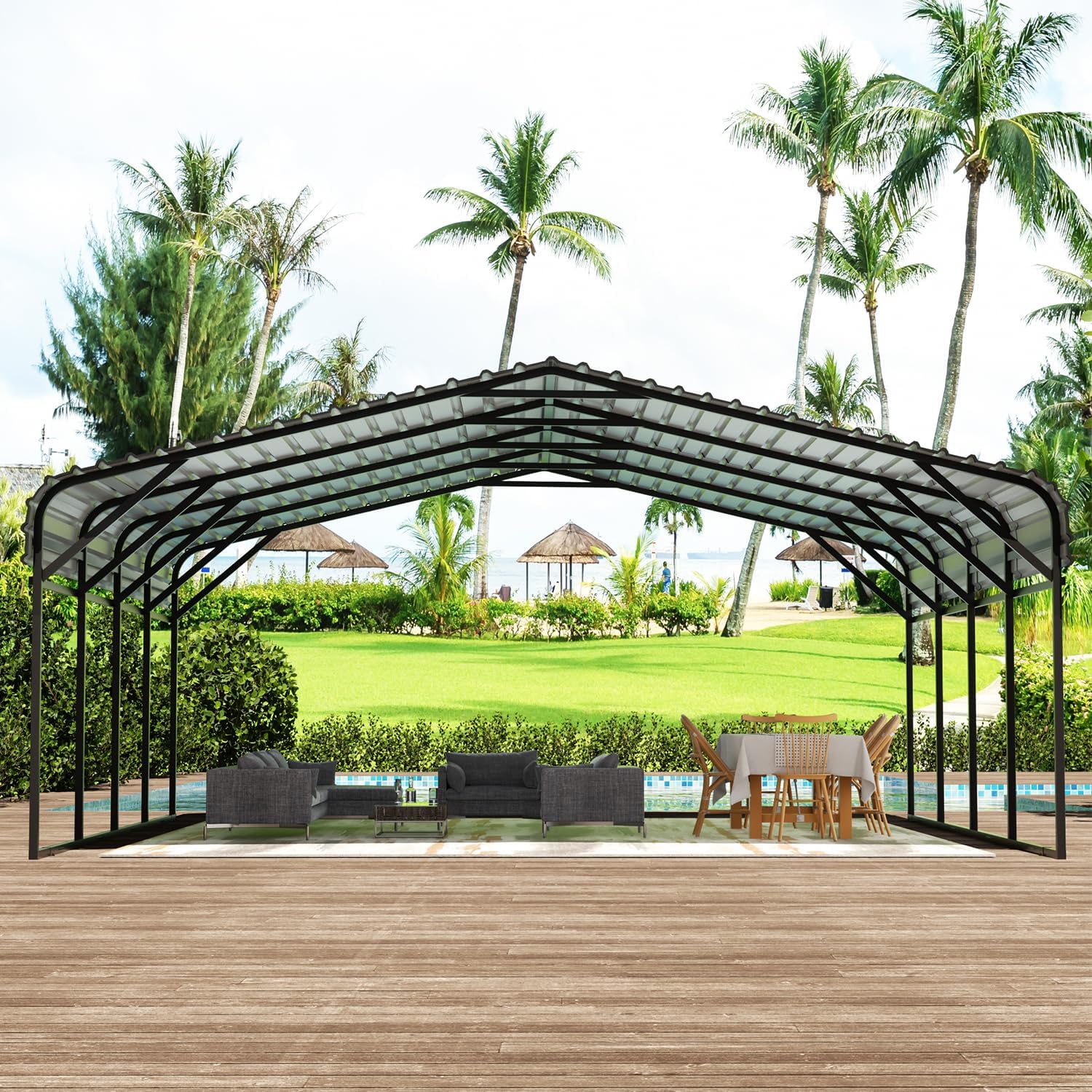20' x 20' Metal Carport with Galvanized Steel Roof for SUV, Truck and Boats F287162